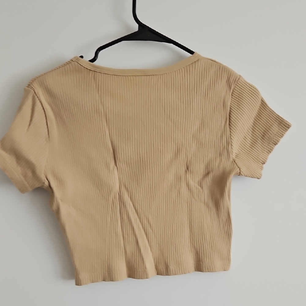 Beige Ribbed Crop Top - Picture 4 of 4